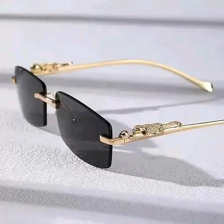 Mursolyn Elite Gold Rimless Sunglasses – Sleek Luxury with Panther Detailing