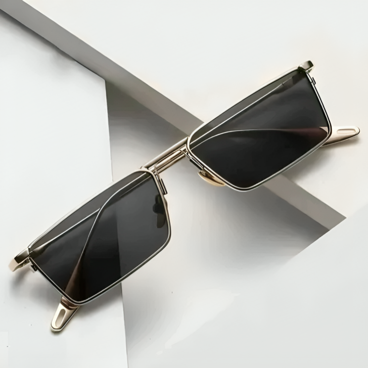 Mursolyn, Luxury Rectangular Metal Frame Sunglasses – Black Lens