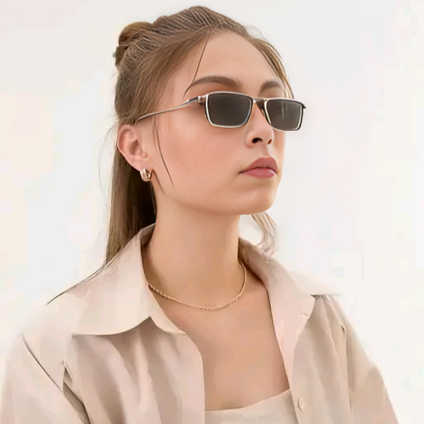 Mursolyn, Luxury Rectangular Metal Frame Sunglasses – Black Lens