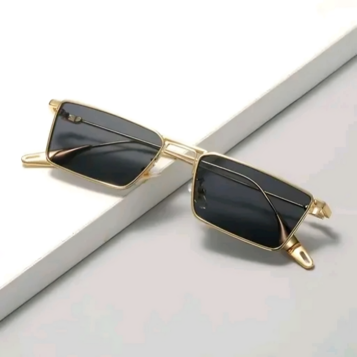 Mursolyn, Luxury Rectangular Metal Frame Sunglasses – Black Lens
