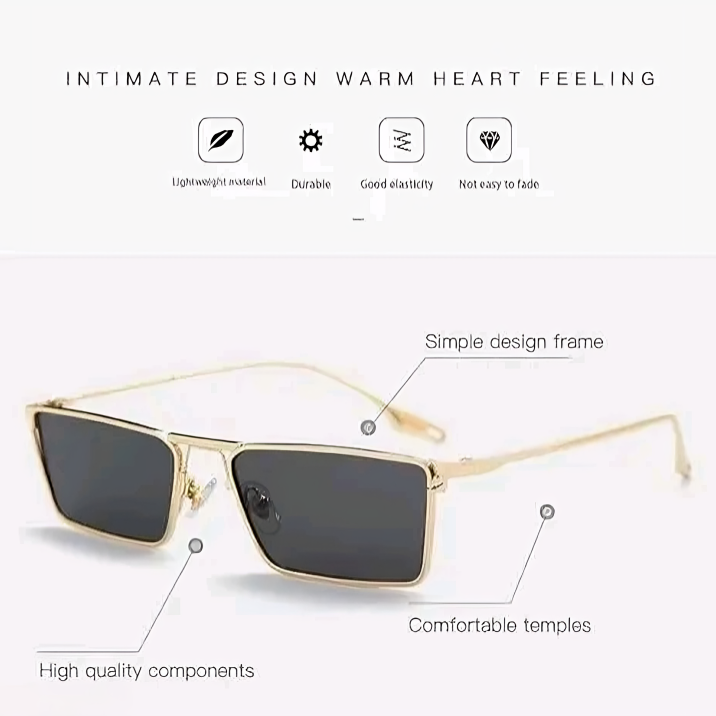 Mursolyn, Luxury Rectangular Metal Frame Sunglasses – Black Lens