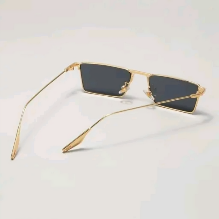 Mursolyn, Luxury Rectangular Metal Frame Sunglasses – Black Lens