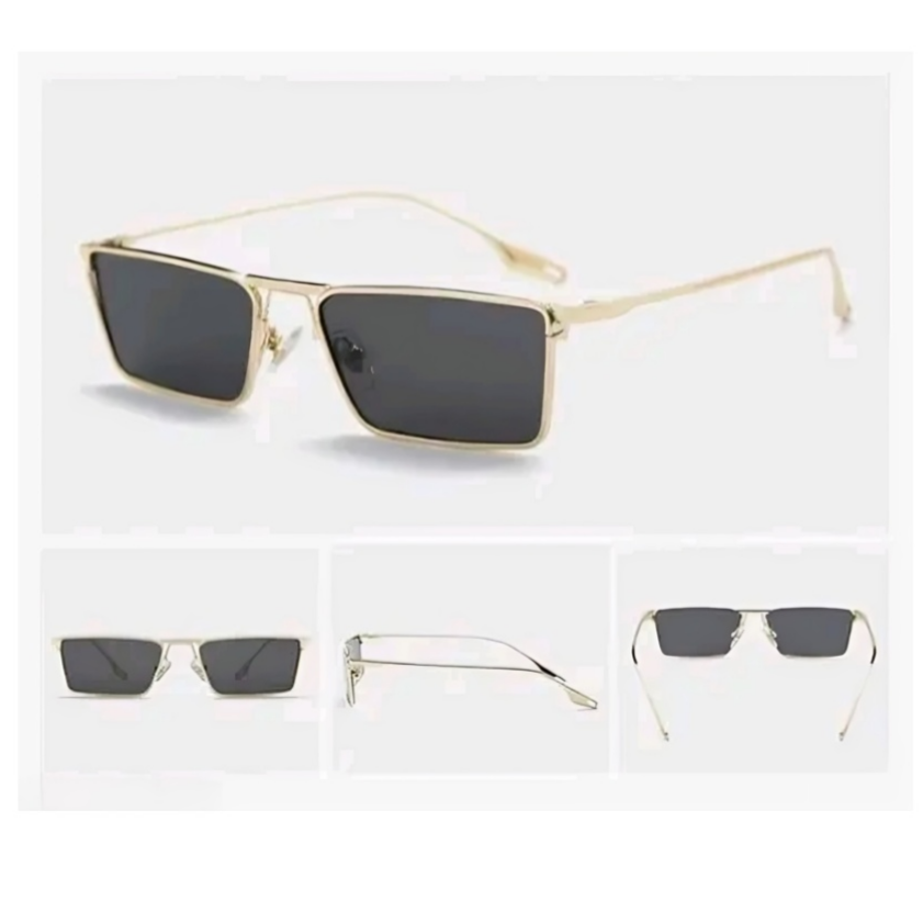Mursolyn, Luxury Rectangular Metal Frame Sunglasses – Black Lens