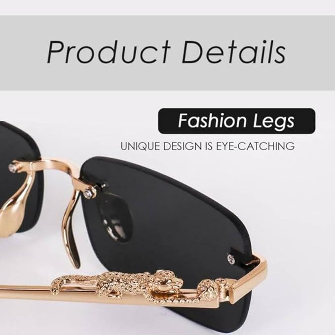 Mursolyn Elite Gold Rimless Sunglasses – Sleek Luxury with Panther Detailing