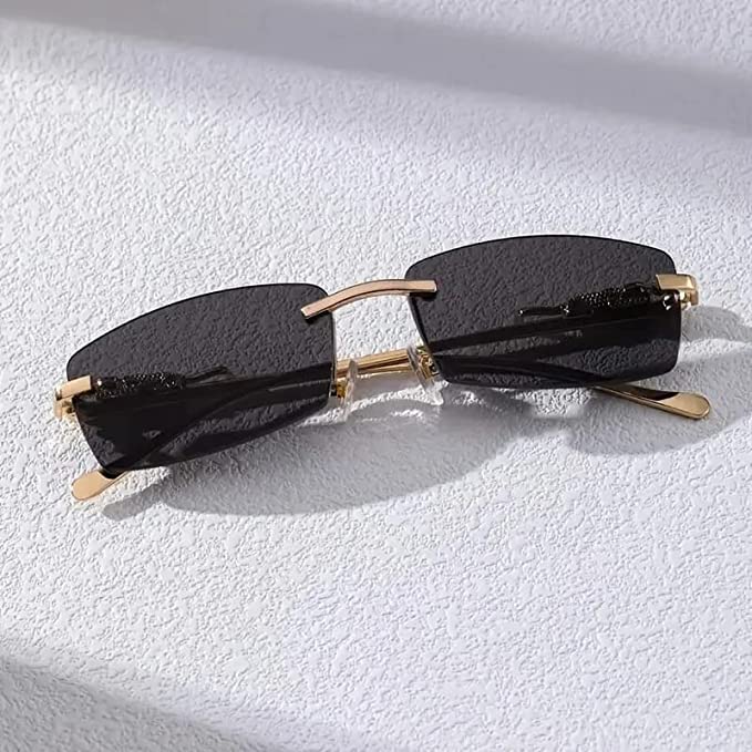 Mursolyn Elite Gold Rimless Sunglasses – Sleek Luxury with Panther Detailing