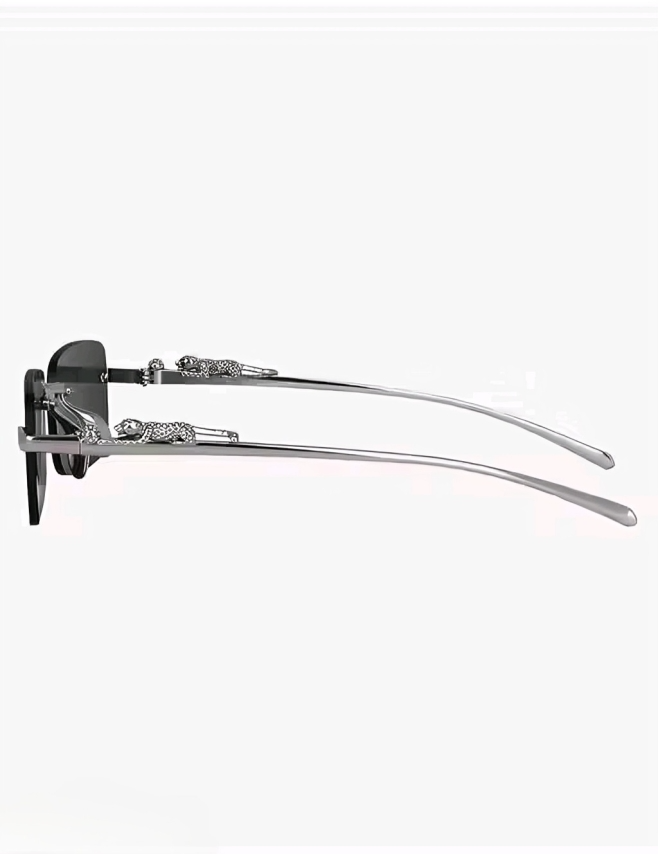 Mursolyn Premium Rimless Rectangle Sunglasses – Black Metal Frame, Black Lenses & UV Protection