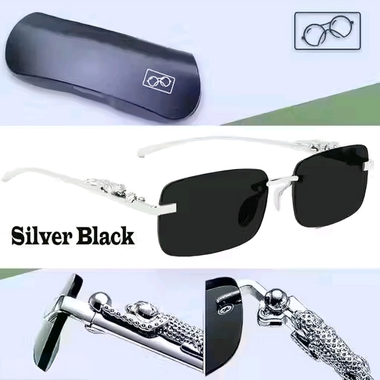 Mursolyn Rimless Rectangular Sunglasses – Sleek Black Lenses with Premium Metal Temples