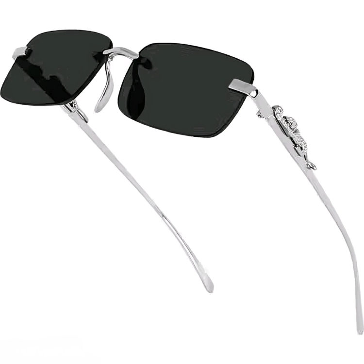 Mursolyn Rimless Rectangular Sunglasses – Sleek Black Lenses with Premium Metal Temples