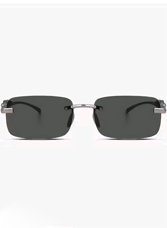Mursolyn Premium Rimless Rectangle Sunglasses – Black Metal Frame, Black Lenses & UV Protection