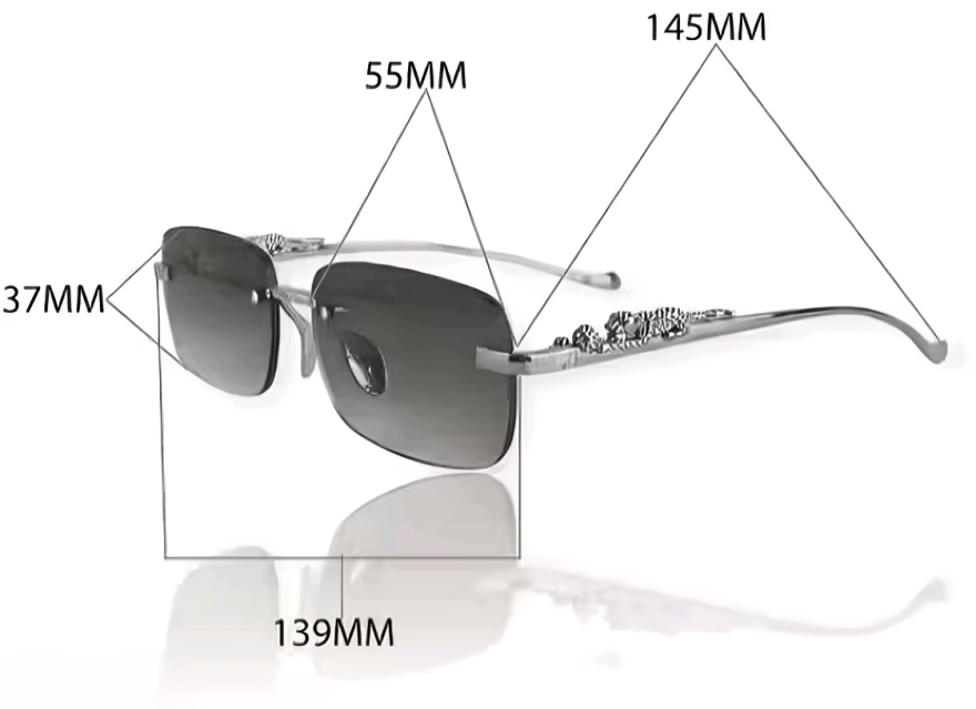 Mursolyn Rimless Rectangular Sunglasses – Sleek Black Lenses with Premium Metal Temples