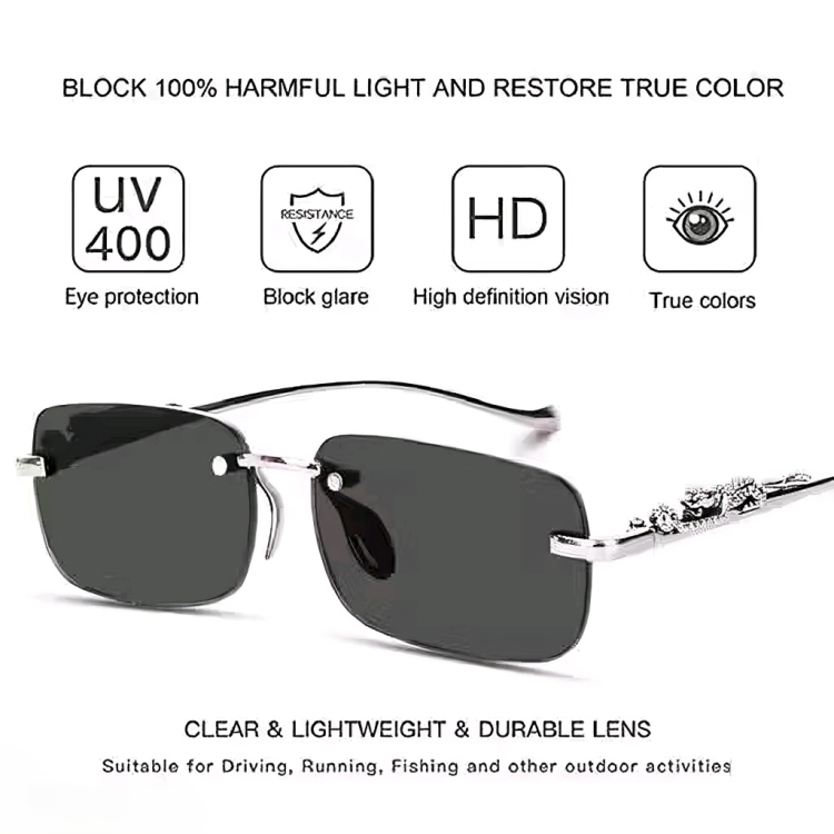 Mursolyn Rimless Rectangular Sunglasses – Sleek Black Lenses with Premium Metal Temples