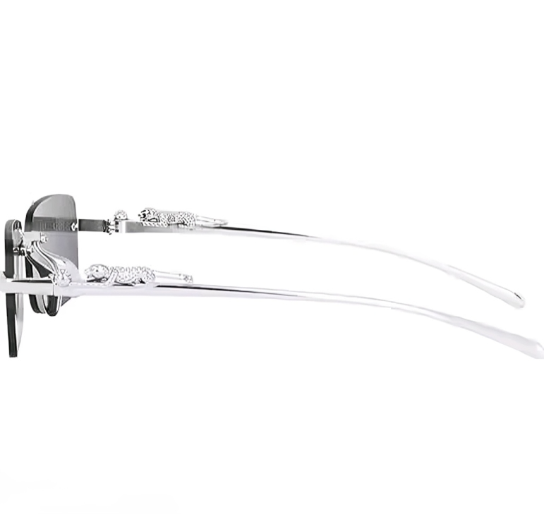 Mursolyn Rimless Rectangular Sunglasses – Sleek Black Lenses with Premium Metal Temples