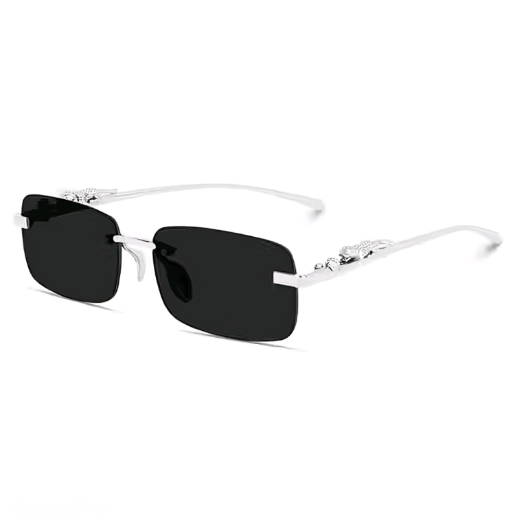 Mursolyn Rimless Rectangular Sunglasses – Sleek Black Lenses with Premium Metal Temples