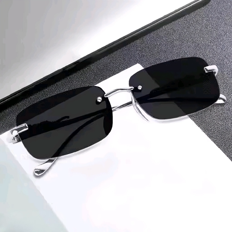 Mursolyn Rimless Rectangular Sunglasses – Sleek Black Lenses with Premium Metal Temples