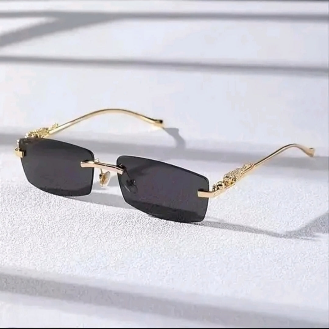 Mursolyn Elite Gold Rimless Sunglasses – Sleek Luxury with Panther Detailing