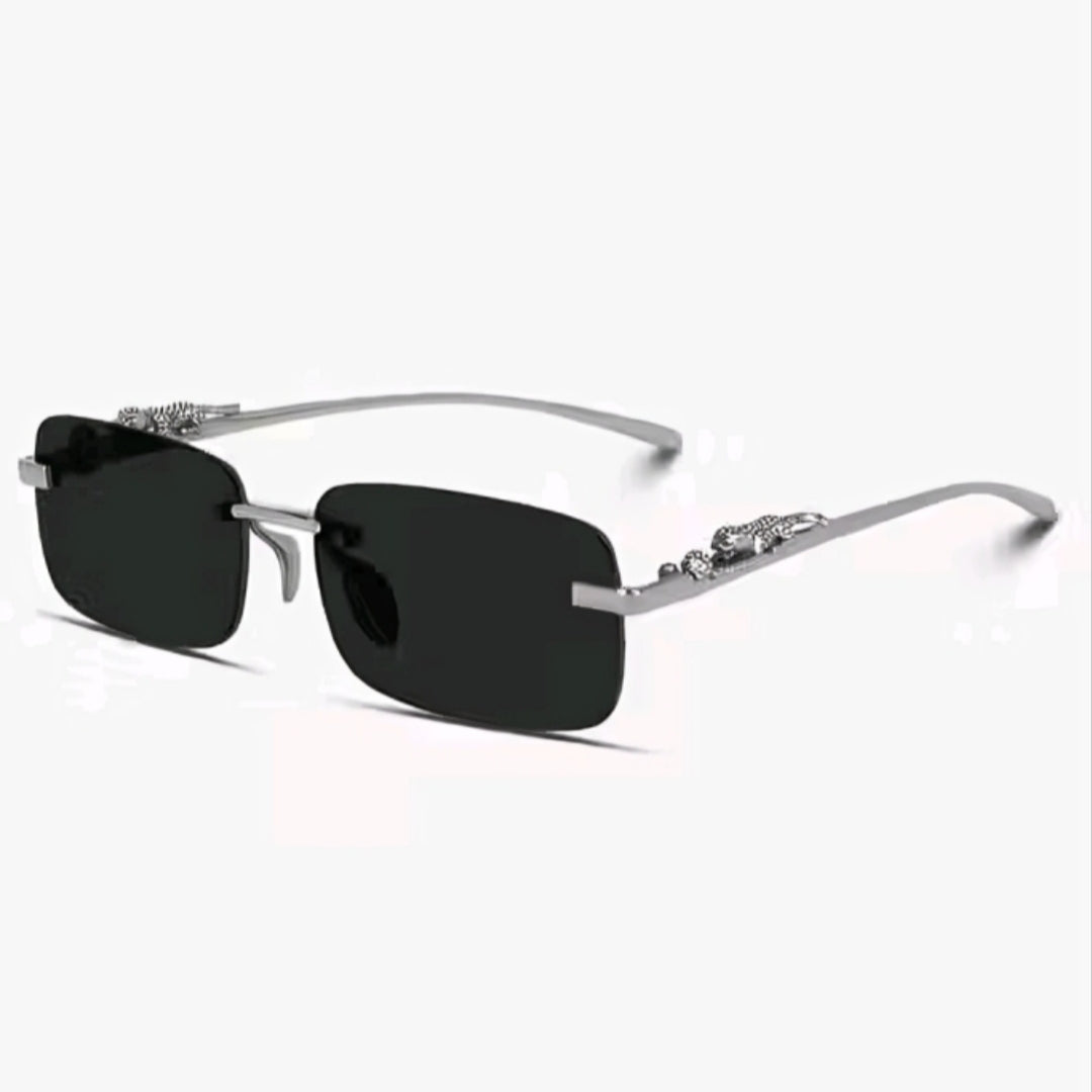Mursolyn Premium Rimless Rectangle Sunglasses – Black Metal Frame, Black Lenses & UV Protection