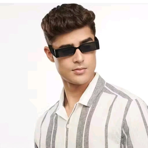 Mursolyn Bold Black Rectangle Sunglasses – Futuristic Streetwear Edge