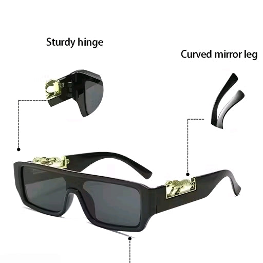 Mursolyn Regal Panther Oversized Sunglasses – Black Frame with Gold Detailing