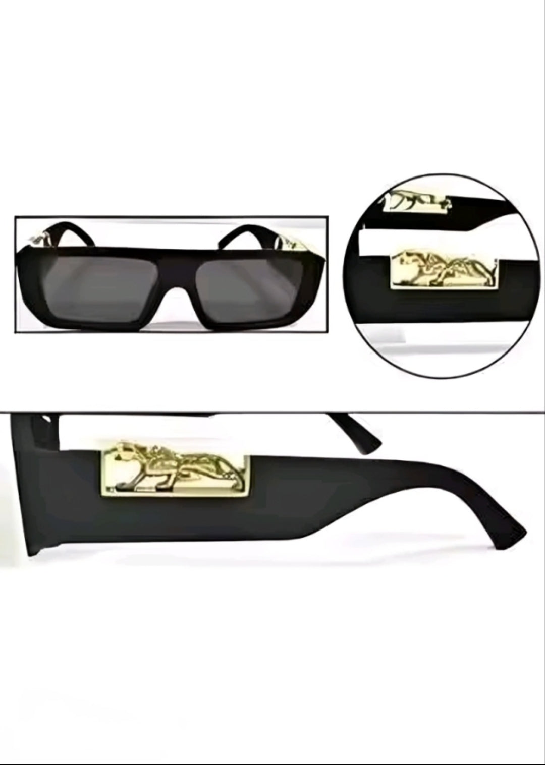 Mursolyn Regal Panther Oversized Sunglasses – Black Frame with Gold Detailing
