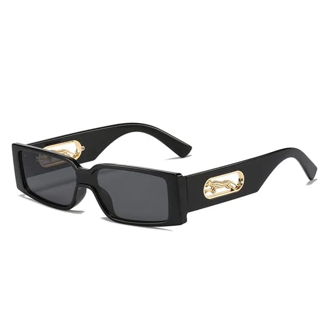 Mursolyn Panther Luxe Black Rectangle Sunglasses – Bold Style with Gold Accents