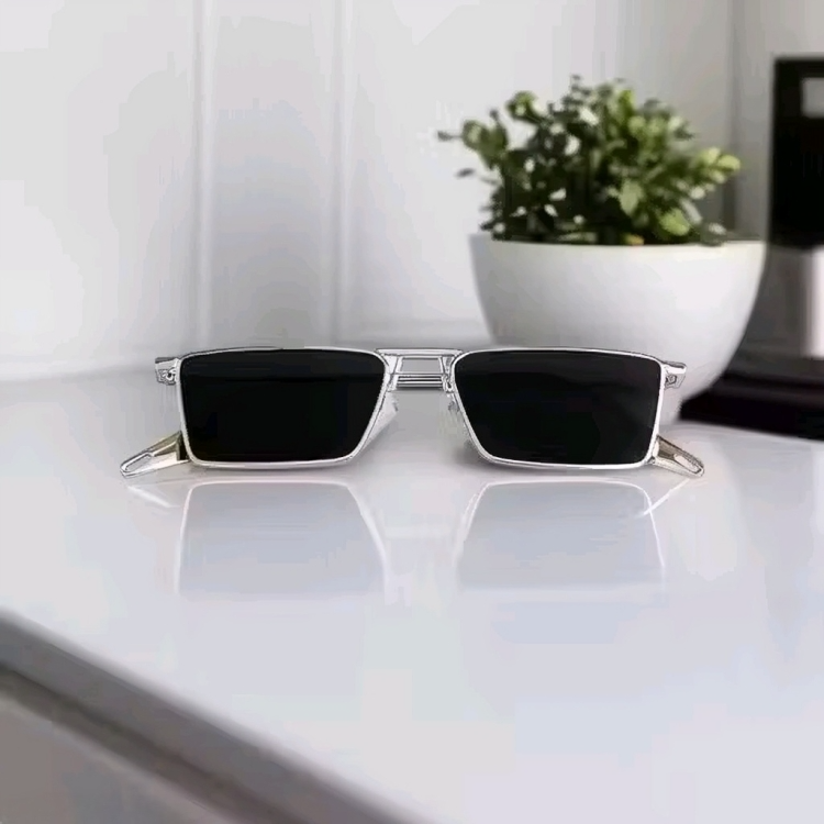 Mursolyn Sleek Silver Rectangular Sunglasses – Modern Minimalist Design