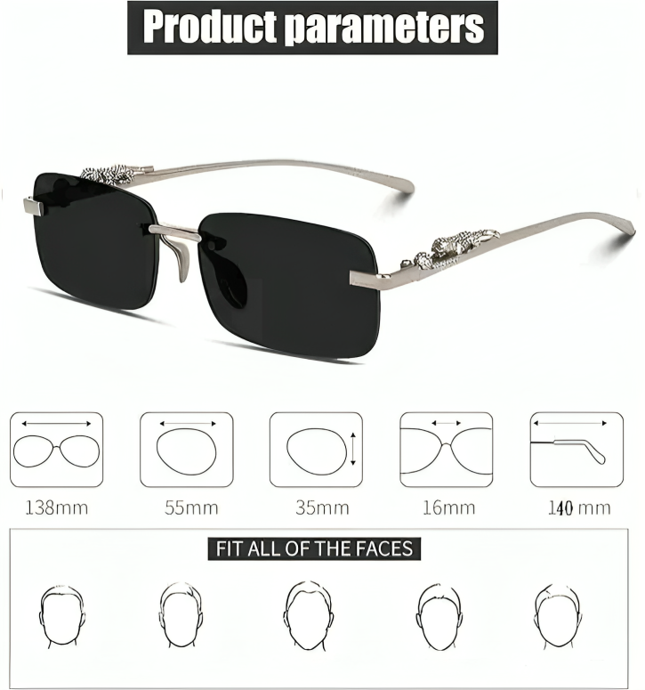 Mursolyn Premium Rimless Rectangle Sunglasses – Black Metal Frame, Black Lenses & UV Protection