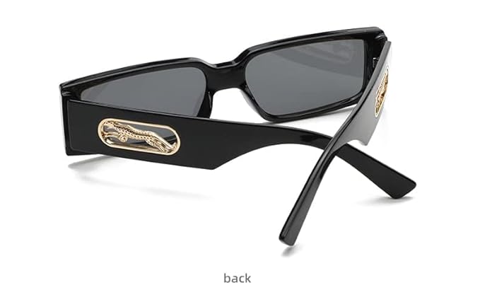 Mursolyn Panther Luxe Black Rectangle Sunglasses – Bold Style with Gold Accents