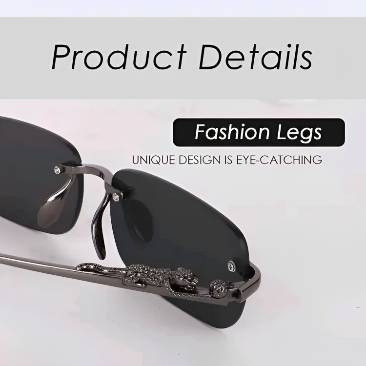 Mursolyn Premium Rimless Rectangle Sunglasses – Black Metal Frame, Black Lenses & UV Protection