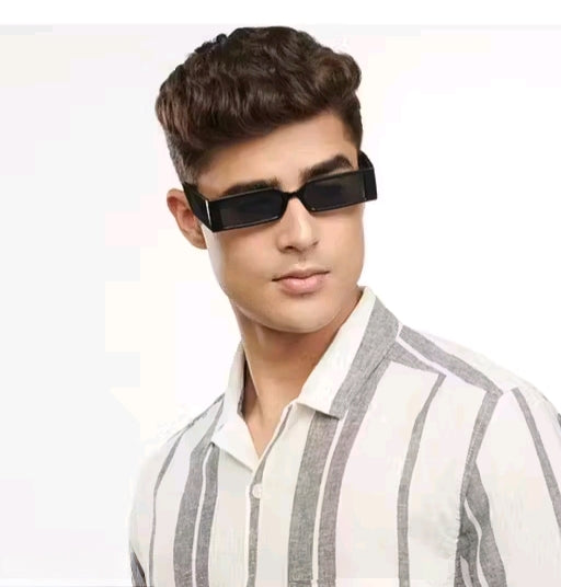 Mursolyn Bold Black Rectangle Sunglasses – Futuristic Streetwear Edge