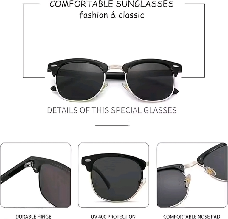 Premium Clubmaster Black & Gold Sunglasses for Men – UV Protection & Timeless Style