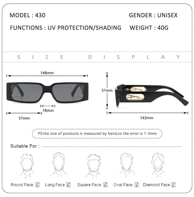 Mursolyn Panther Luxe Black Rectangle Sunglasses – Bold Style with Gold Accents